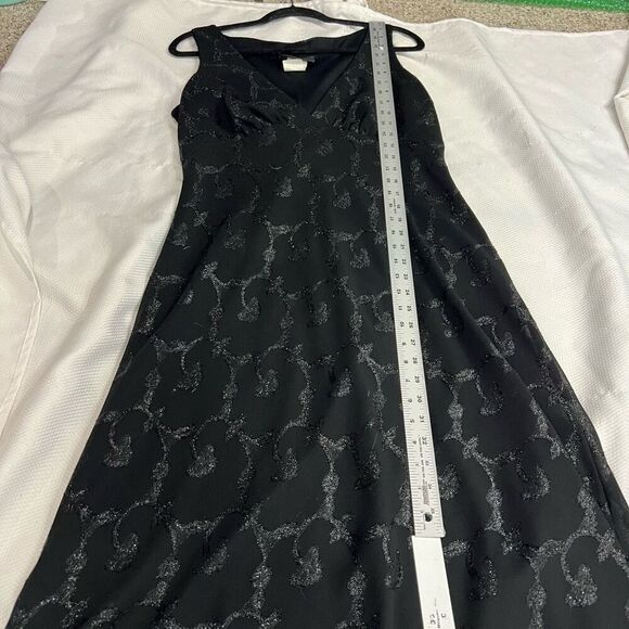 90’s‎ Y2K Black Silver V Neck Midi Dress Semi Formal Sz L - Picture 11 of 12